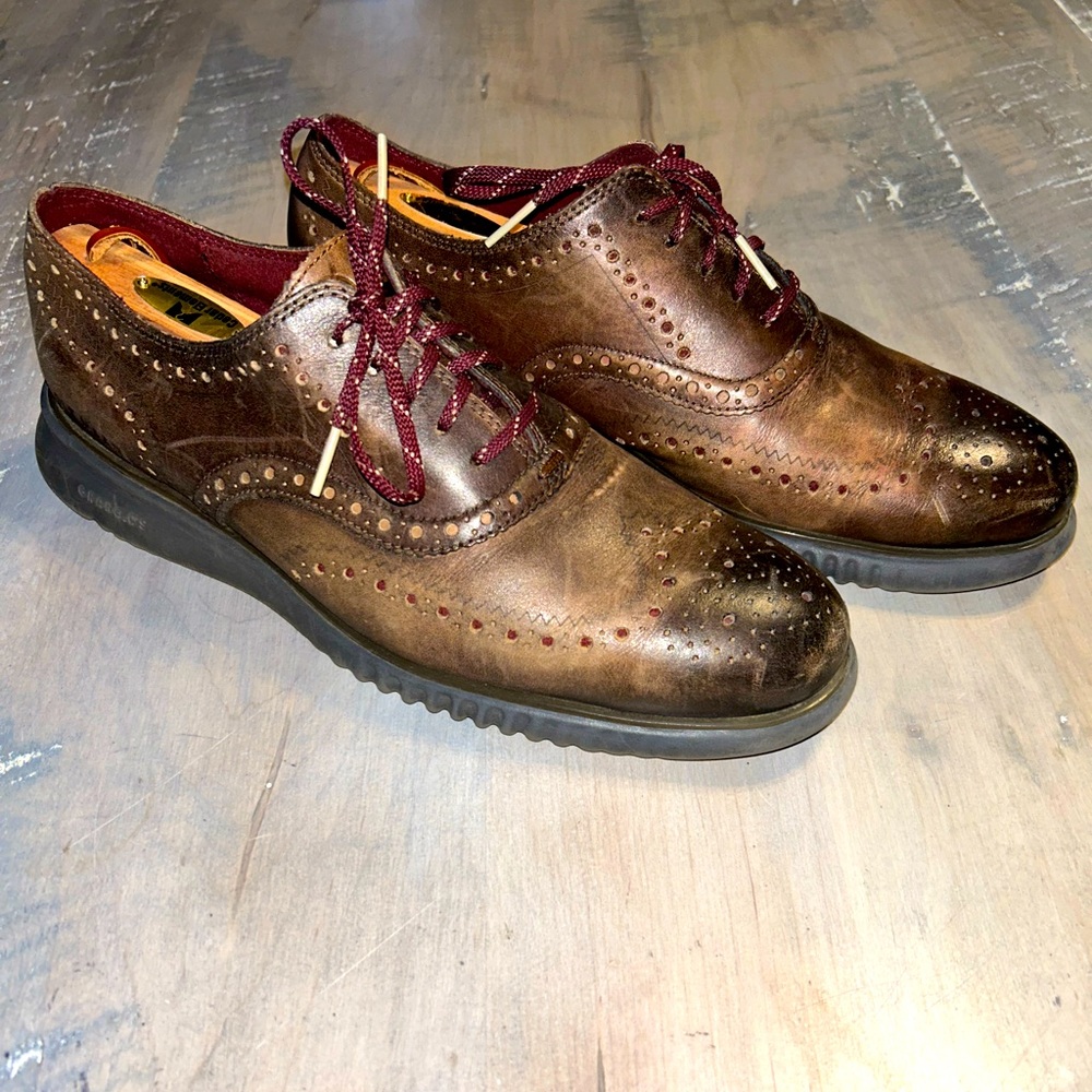 Cole Haan 2.ZeroGrand Oxford Shoes Sz 9.5 Brown Leather Wingtip Oxfords